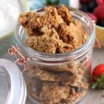 A jar of peanut butter granola