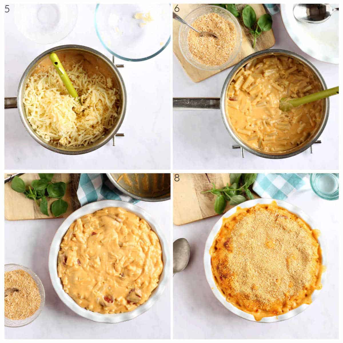 Step-by-step instructions for making Mac and Cheese steps 5-8