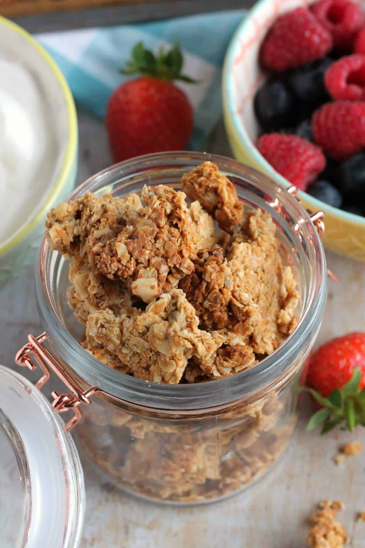 A jar of homemade granola.