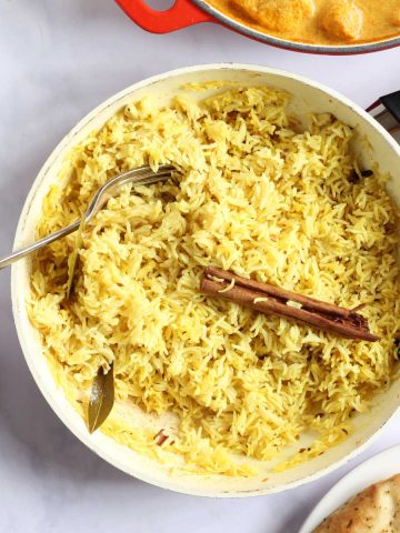 Homemade pilau rice in a pan