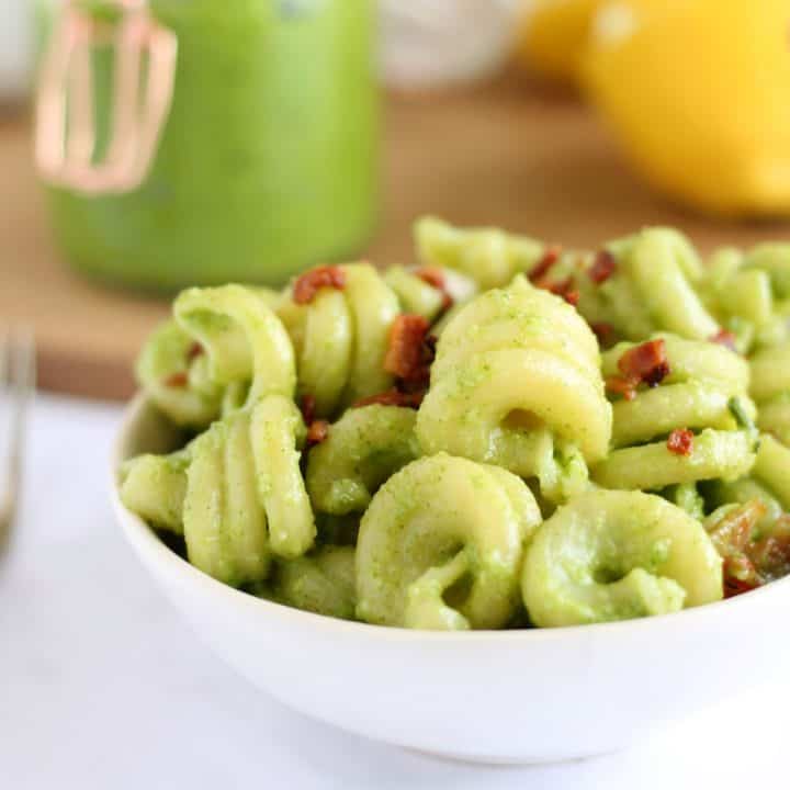 Bowl of pesto pasta