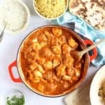 Overhead photo of creamy halloumi curry