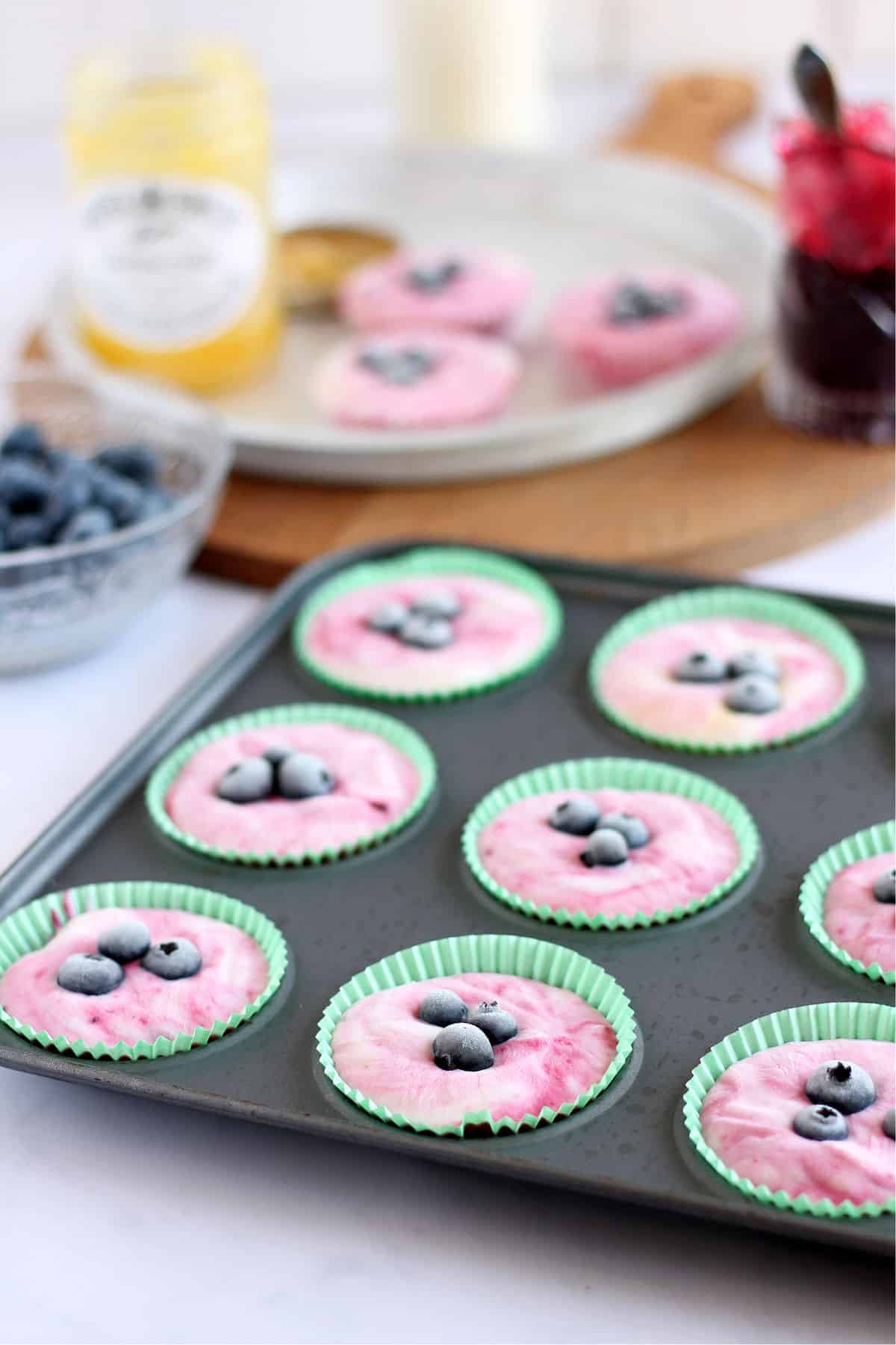 Frozen yogurt bites in cupcake cases.