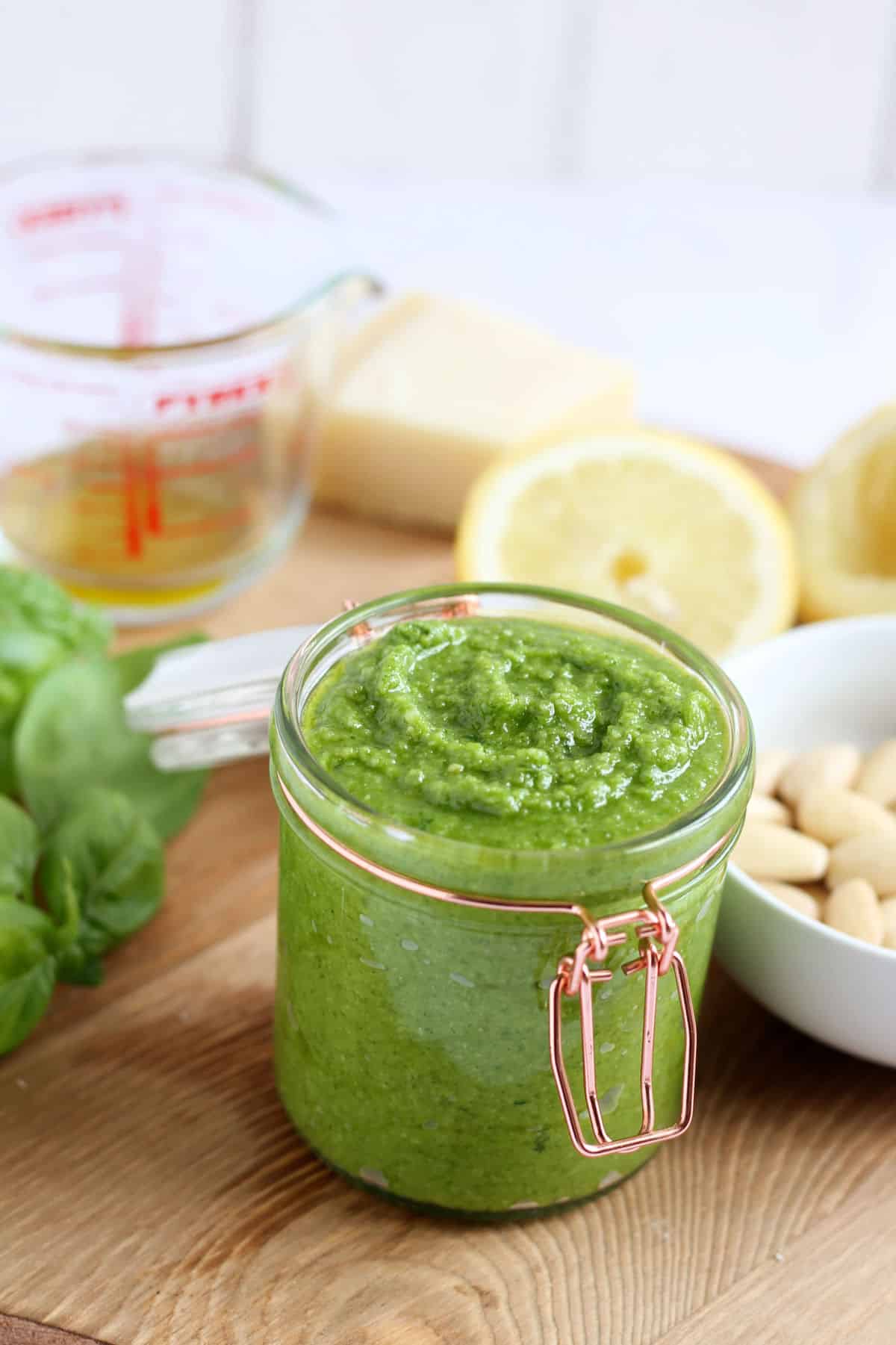 Jar of homemade pesto