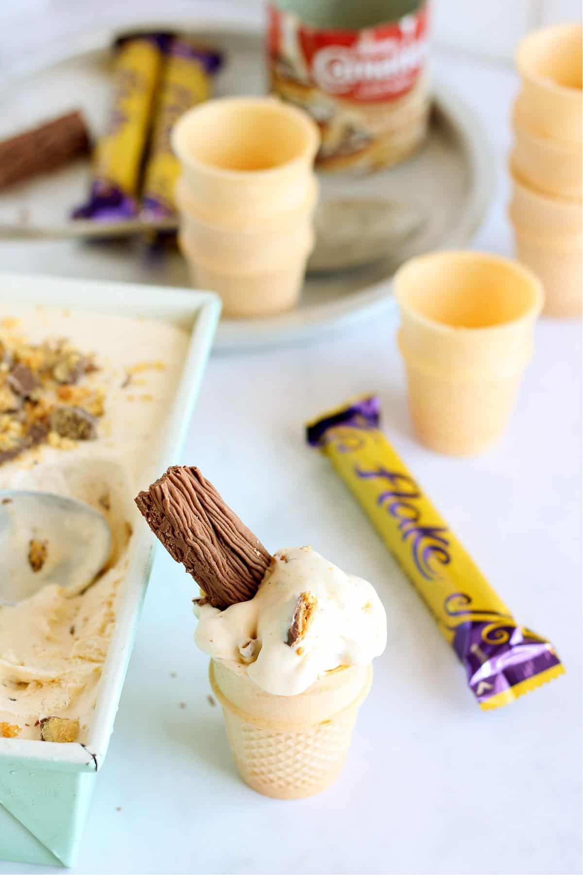 Homemade ice cream with a flake