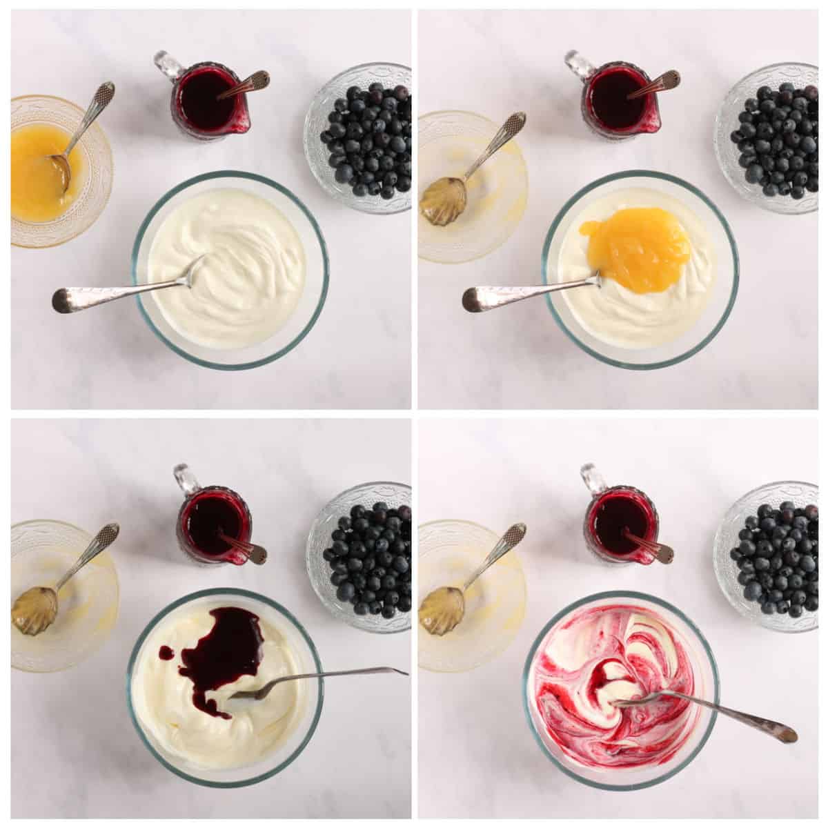 Step-by-step photo instructions for frozen blueberry yogurt bites