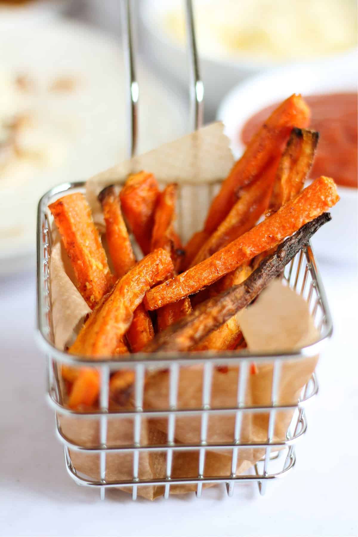 A portion of baked carrot fries