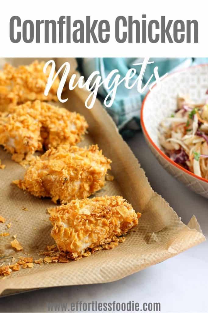 Cornflake chicken nuggets pin image