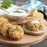 courgette and feta burgers with yogurt served in wholemeal rolls