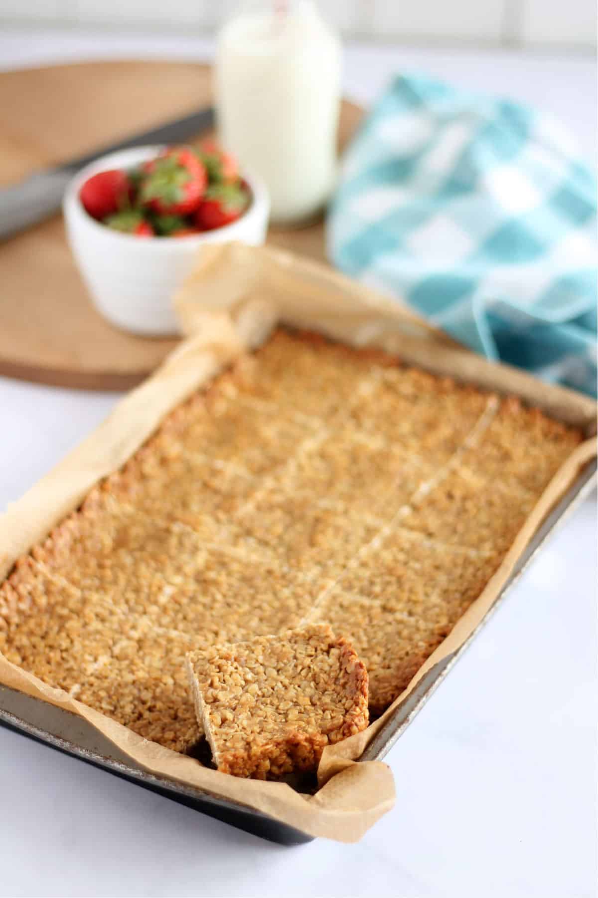 Close up of crunchy peanut butter flapjack