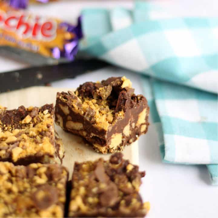 A slice of chocolate honeycomb tiffin