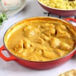 A pan of mild chicken curry.