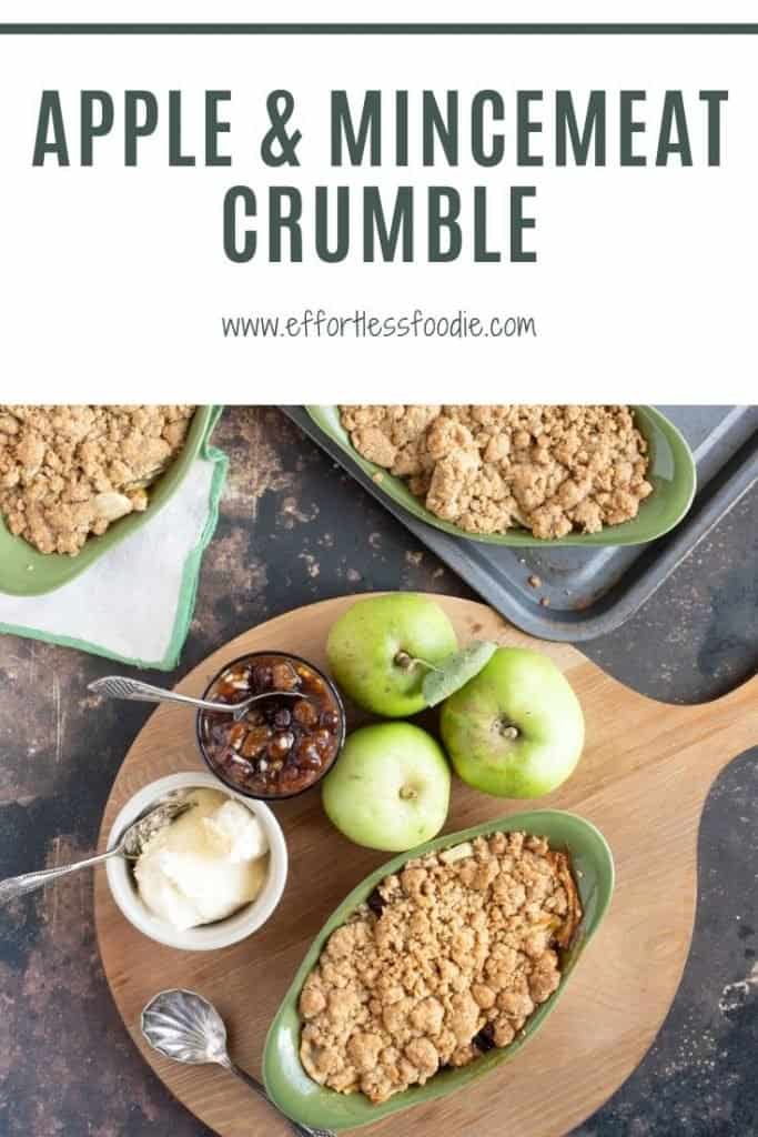 Apple and Mincemeat Crumble Pin image with text overlay.