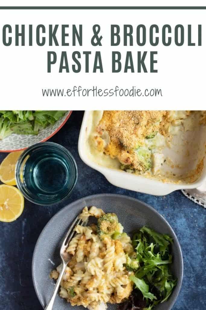 Chicken and broccoli pasta bake pin.