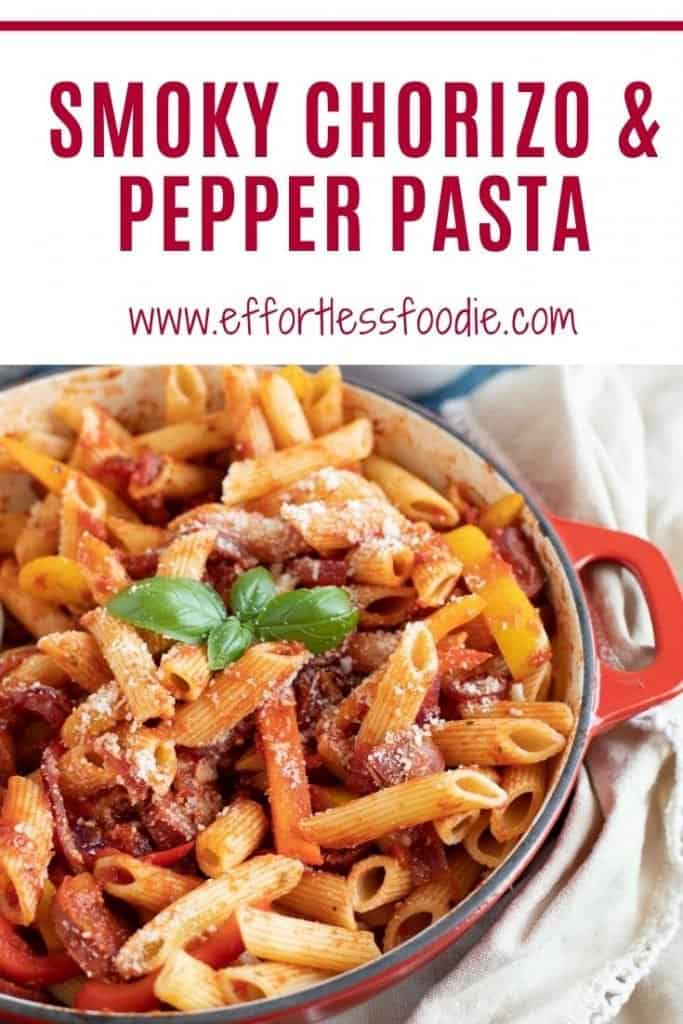 Chorizo and Pepper Pasta Pin with text overlay.