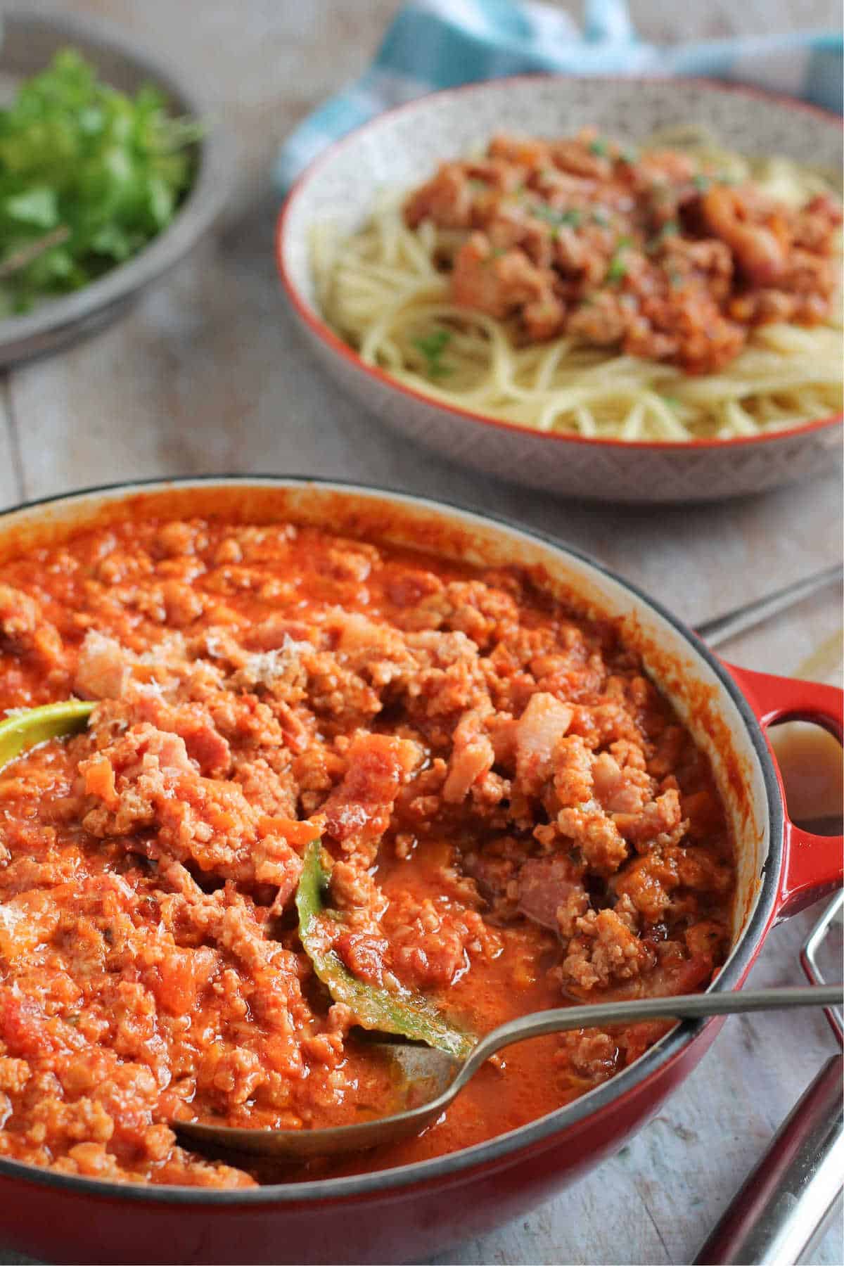 A pan of pork bolognese