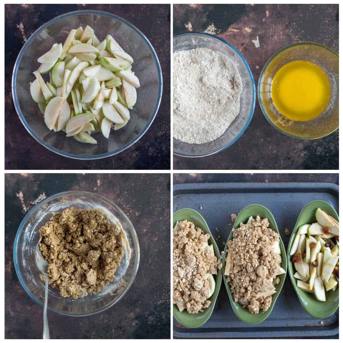 Step by step photo instructions for making the apple and mincemeat crumble.