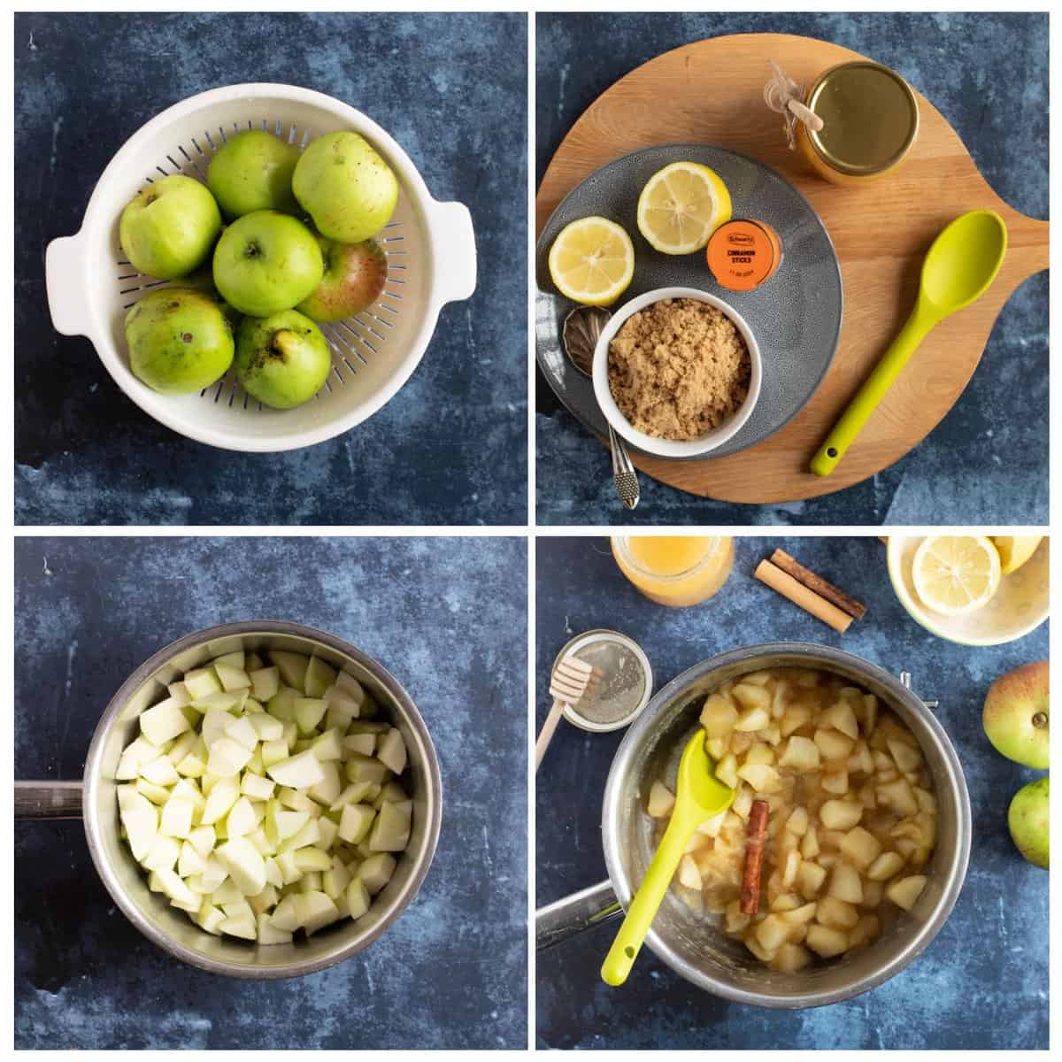 Step by step instructions collage for making stewed apples.