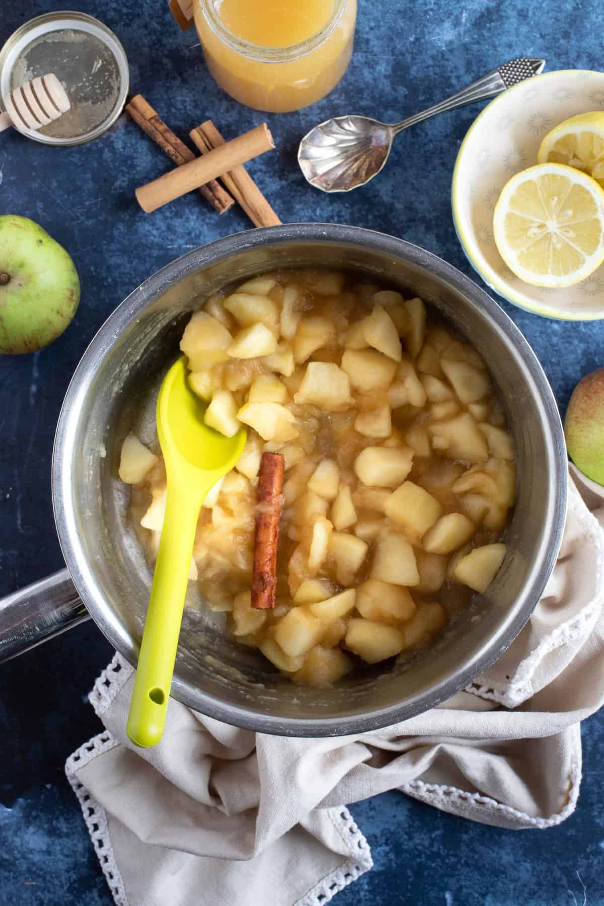 A pan of stewed apples.