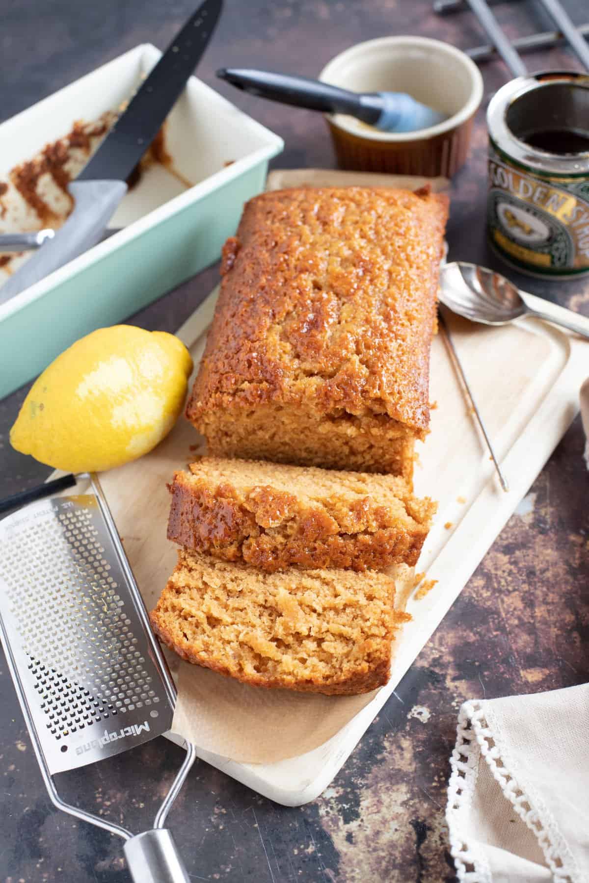 Slices of golden syrup cake.