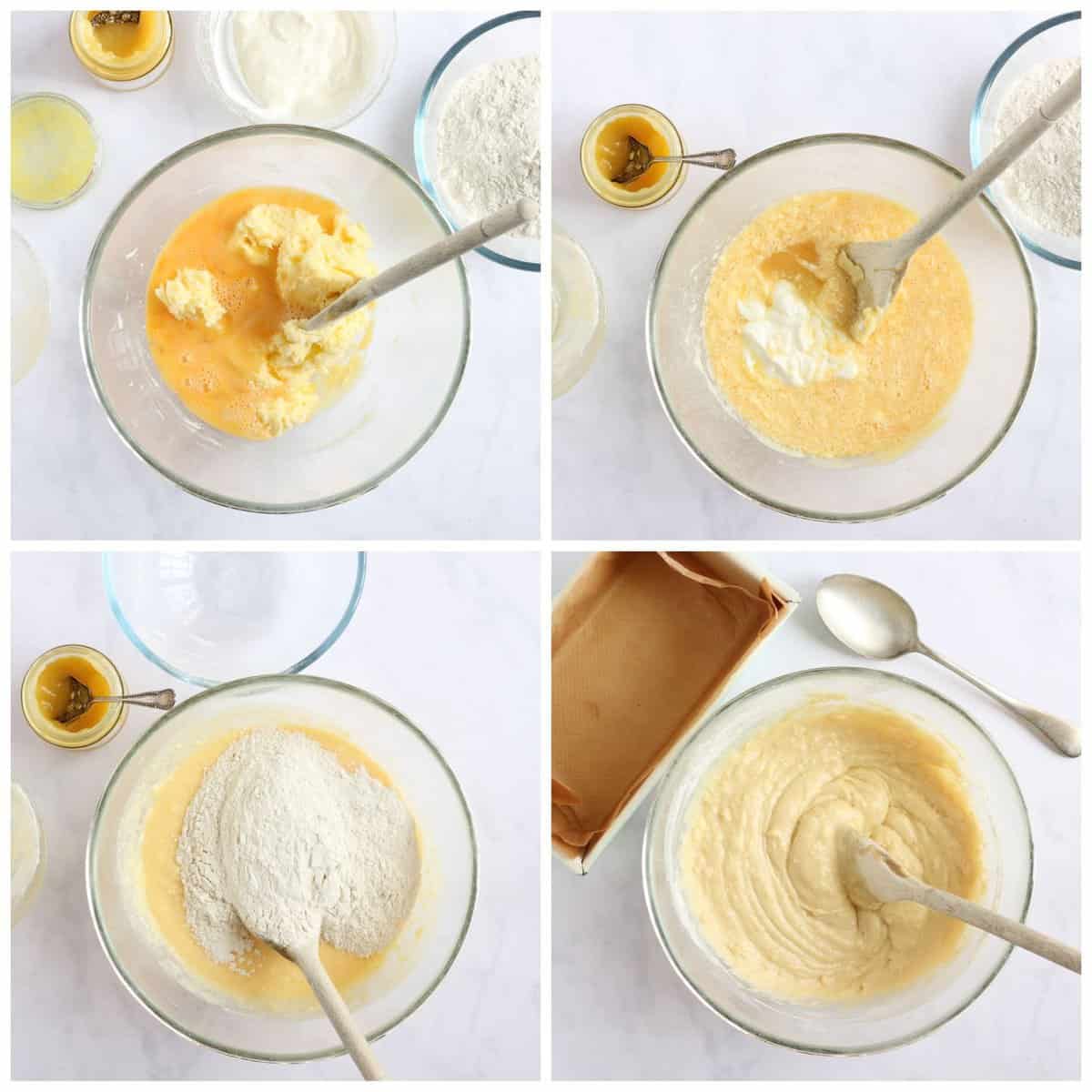 Step by step photo instructions for making lemon curd cake.