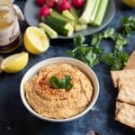 Homemade Moroccan hummus is a bowl.