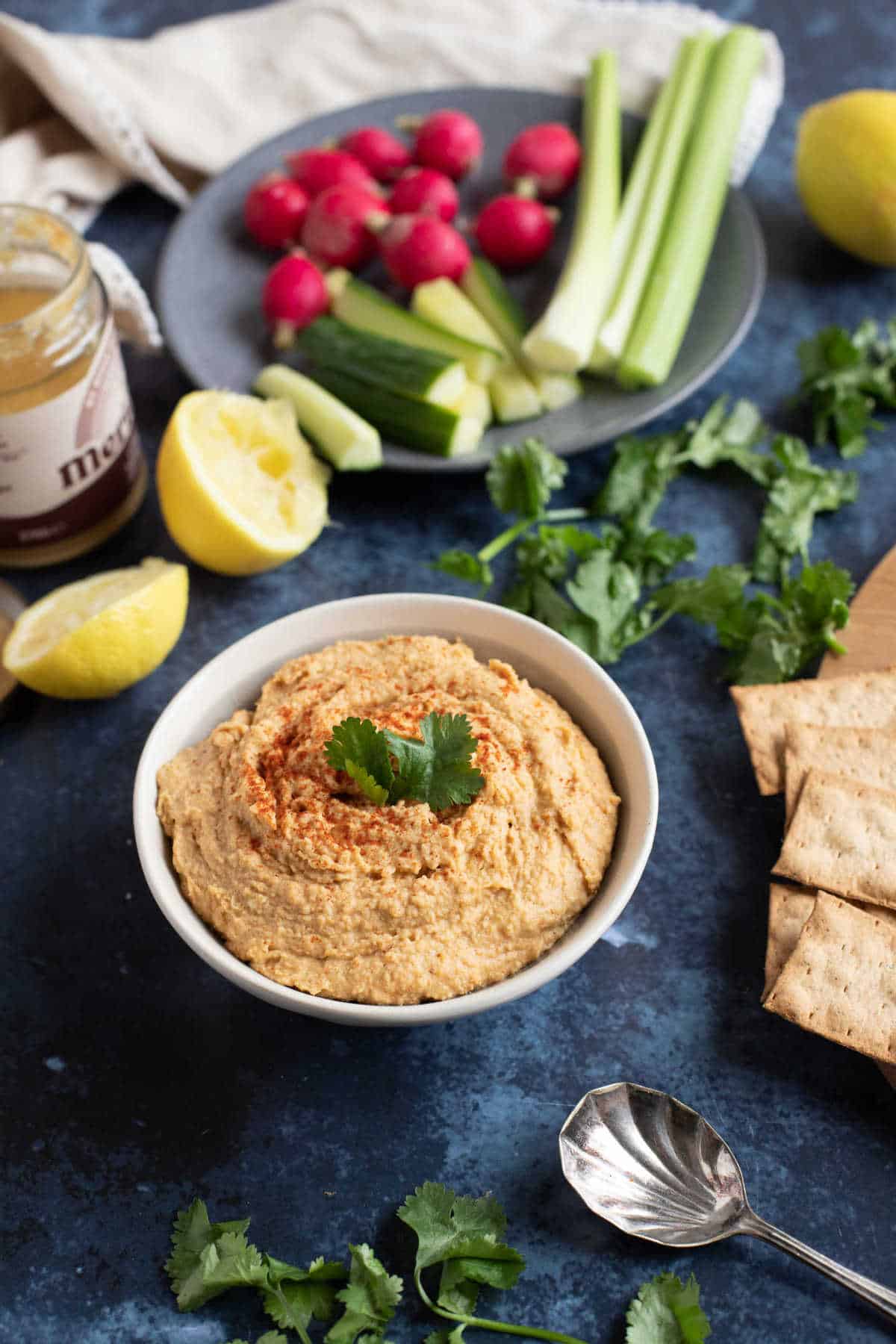 A bowl of homemade Moroccan hummus.