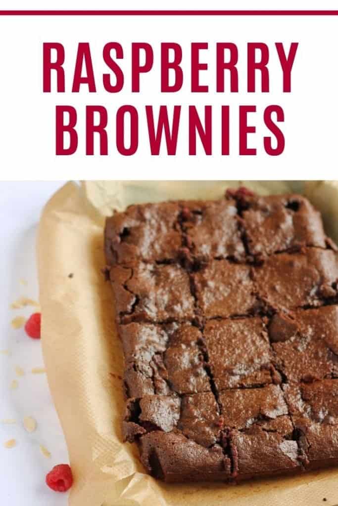 Raspberry Brownies Pinterest pin with text overlay.