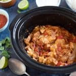 slow cooker chicken frajitas in a crockpot.