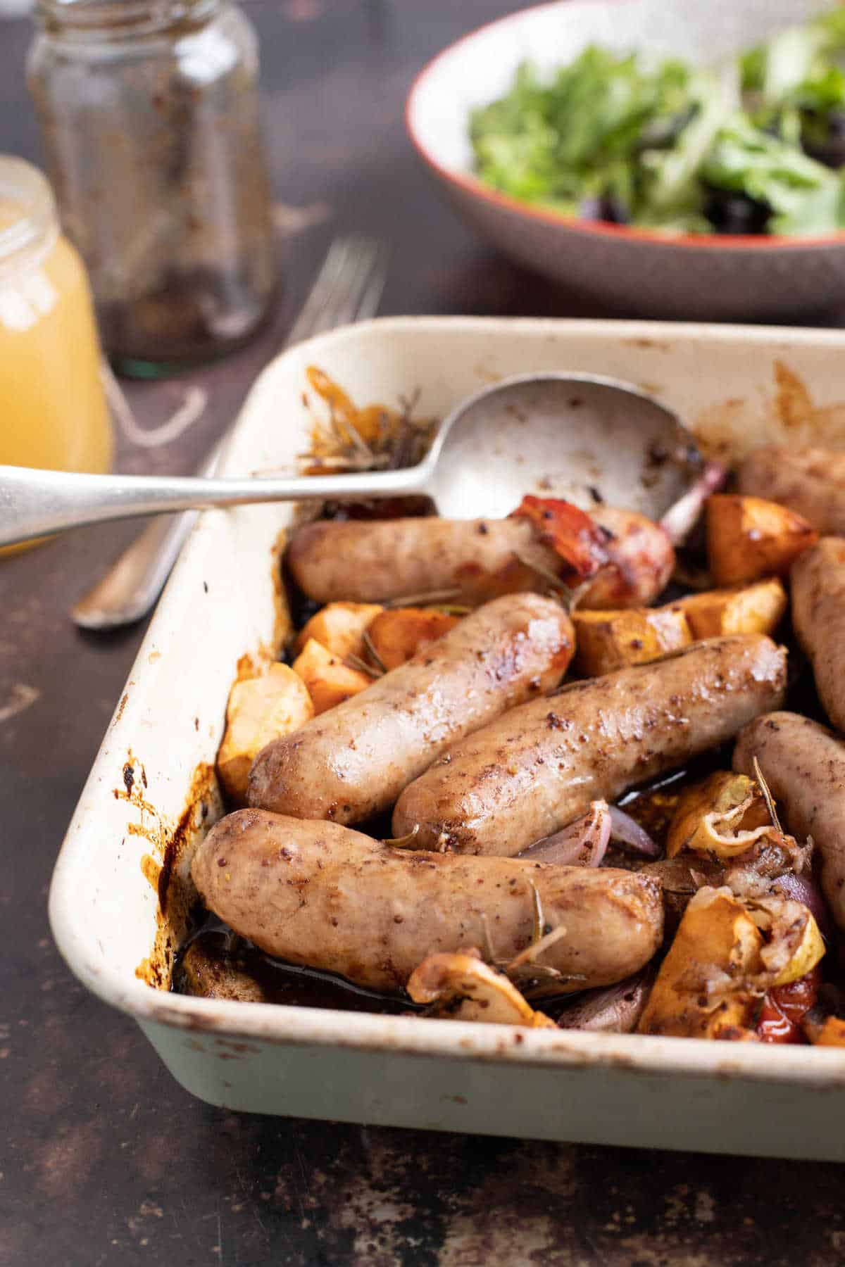 Sausages baked in a sweet sticky glaze.