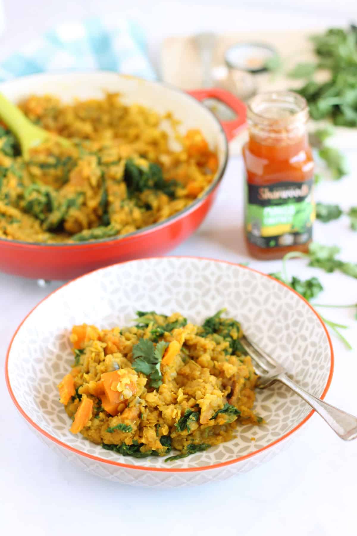 A bowl of lentil curry.