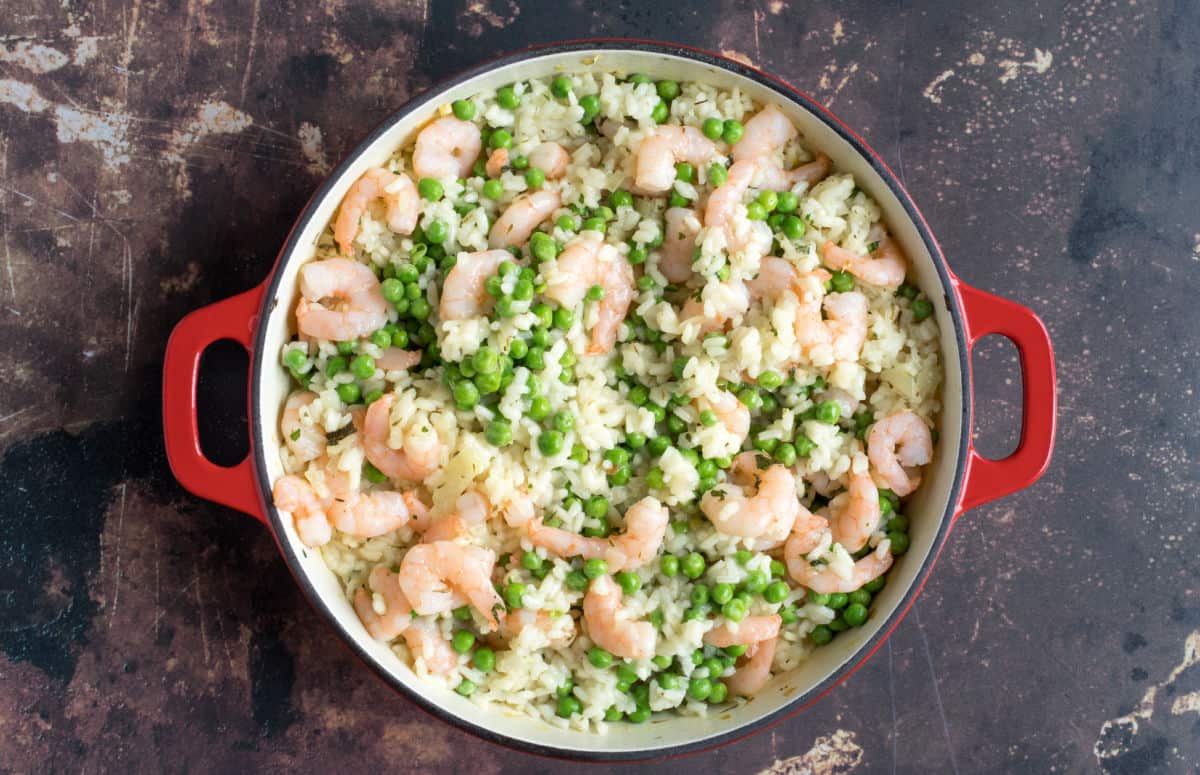 Easy Oven Baked Prawn Risotto with Peas - Effortless Foodie