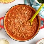 A pan of turkey mince bolognese