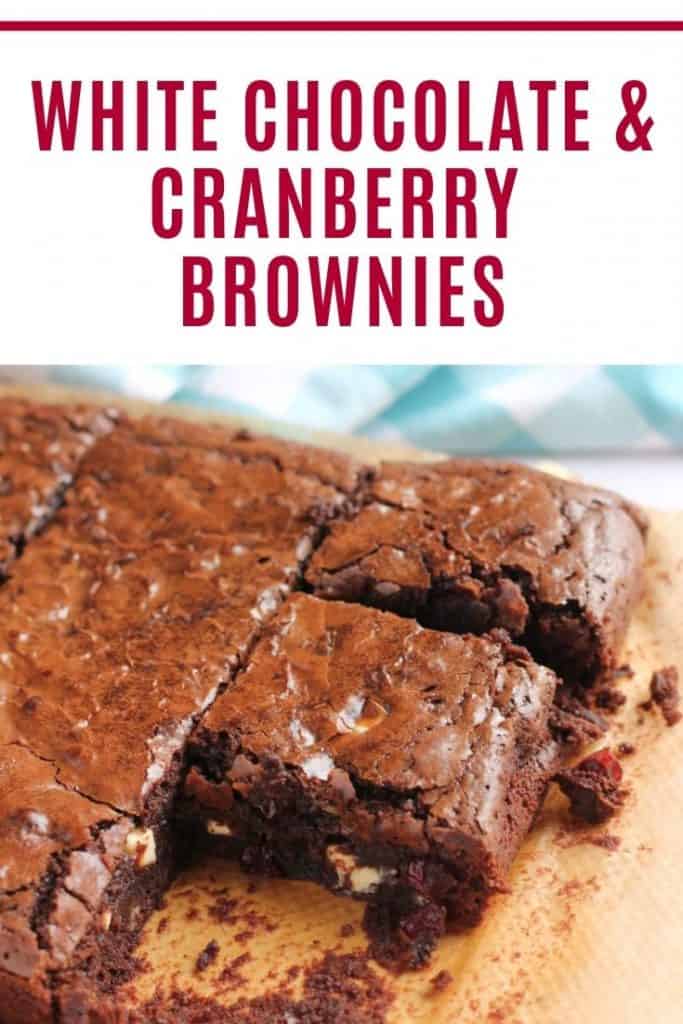 White chocolate and cranberry brownies pin image.