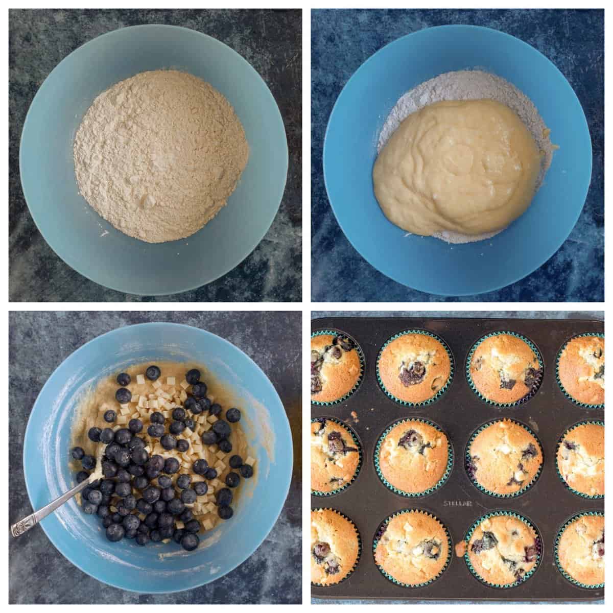 Step by step photo instructions for making the muffins.