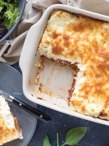 cut slice of lasagne