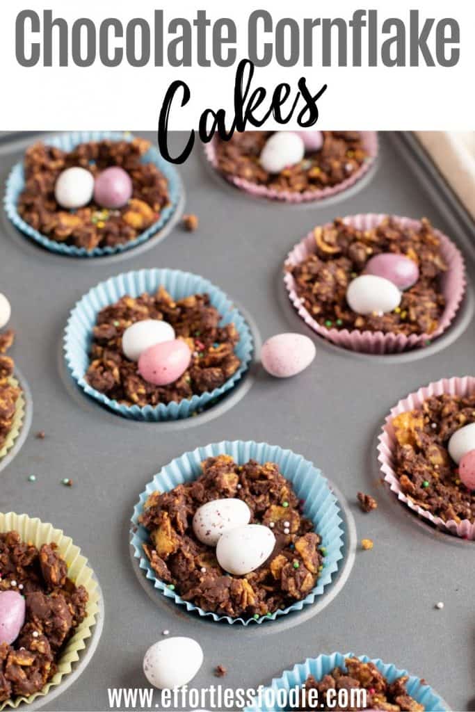 Chocolate Cornflake Cakes pin image with text overlay.