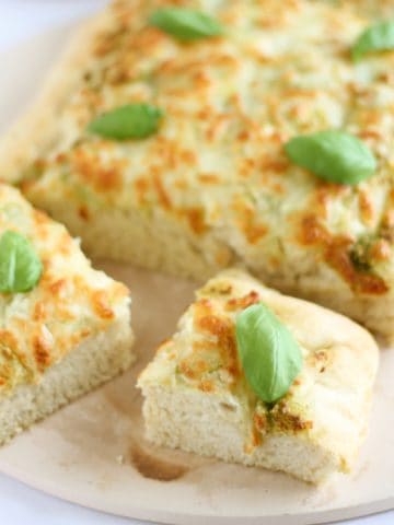 easy focaccia cut into squares