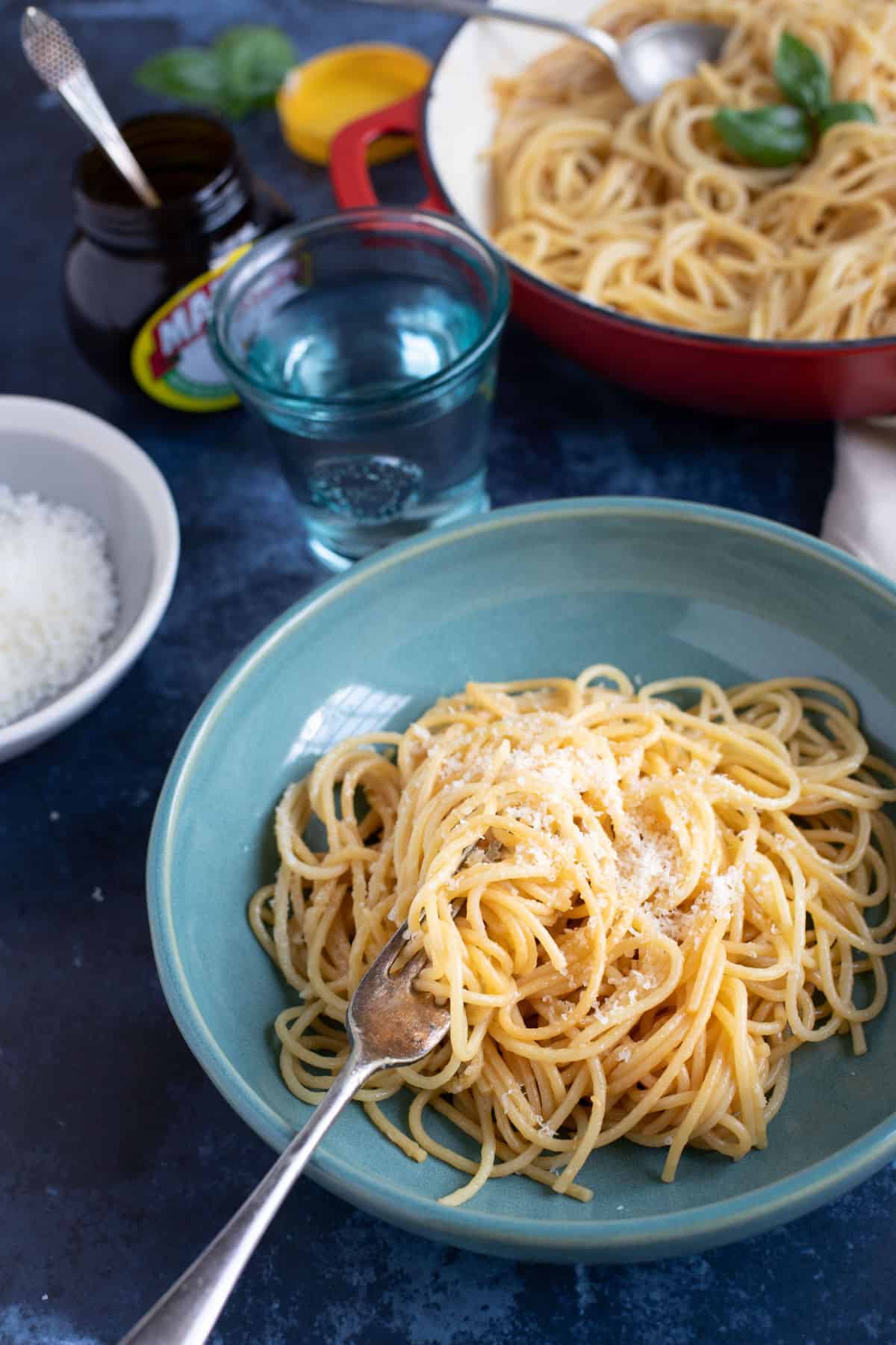 A bowl of marmite pasta.