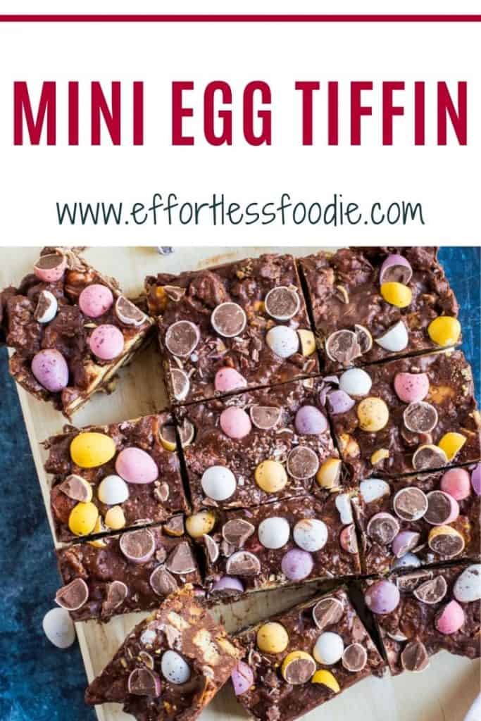 Chocolate Tiffin with Mini Eggs pin image.