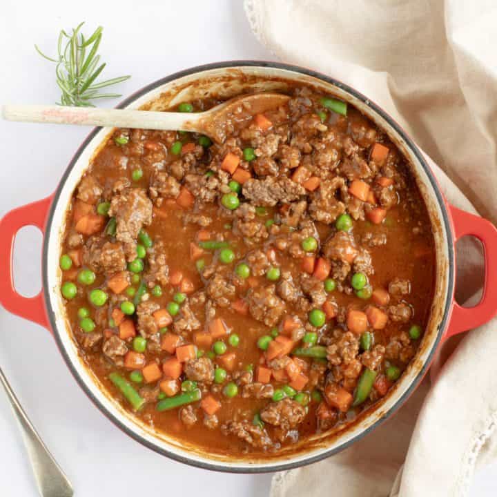 Savoury mince in a pan.