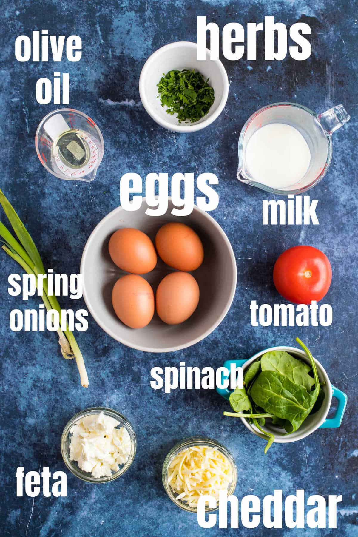 Ingredients needed for air fryer breakfast frittata.