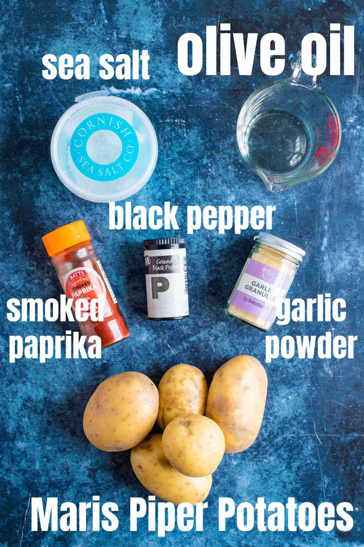 Ingredients needed to make the air fryer roast poatoes.