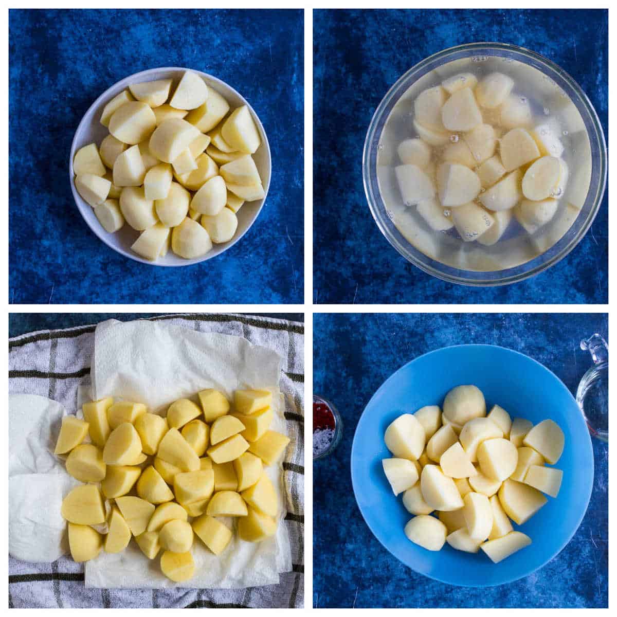 Step by step photo instructions for making air fryer potatoes.
