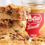 A stack of Biscoff blondies.