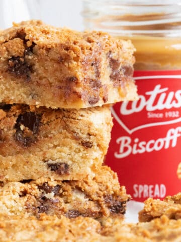 A stack of Biscoff blondies.