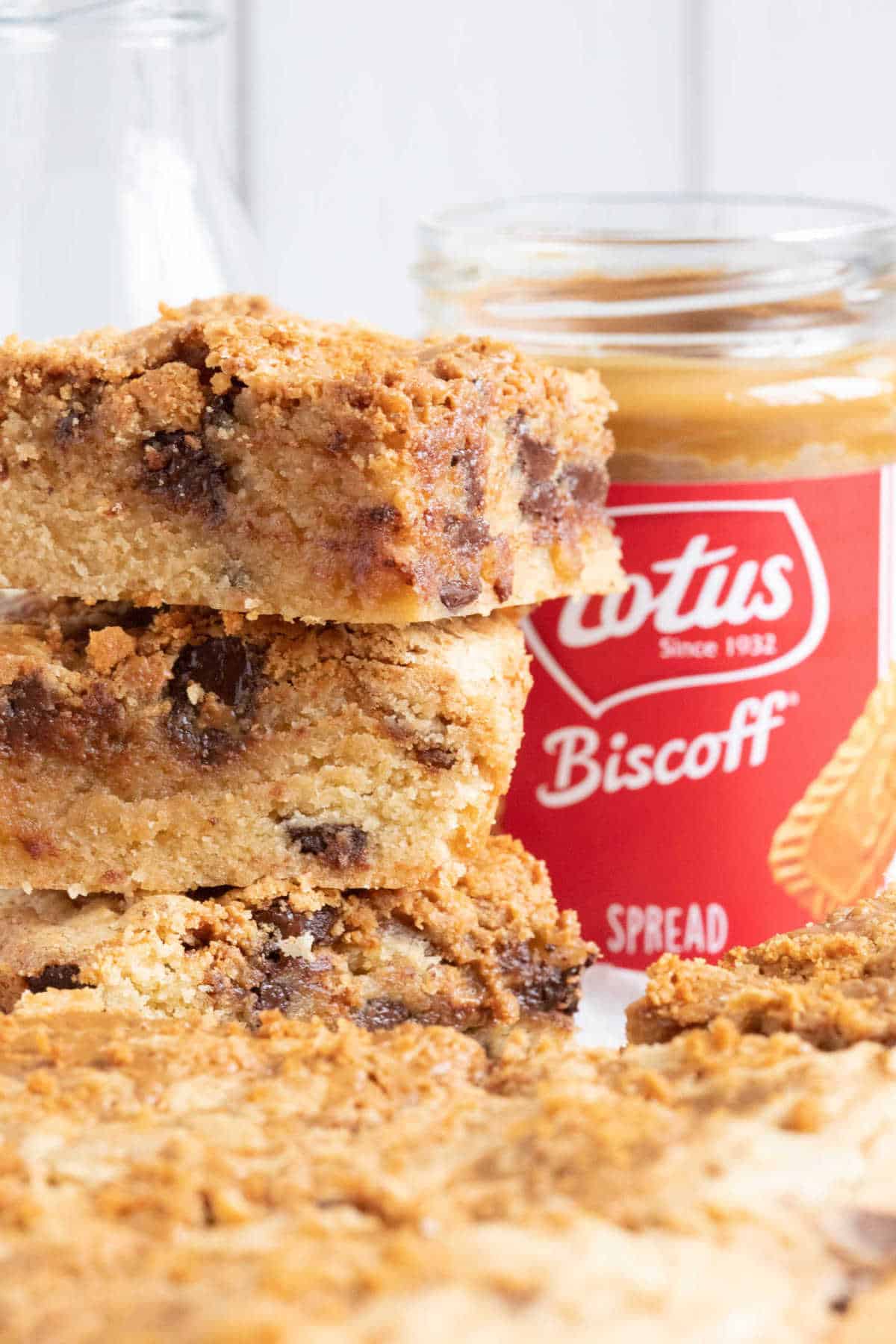 A stack of Biscoff blondies.