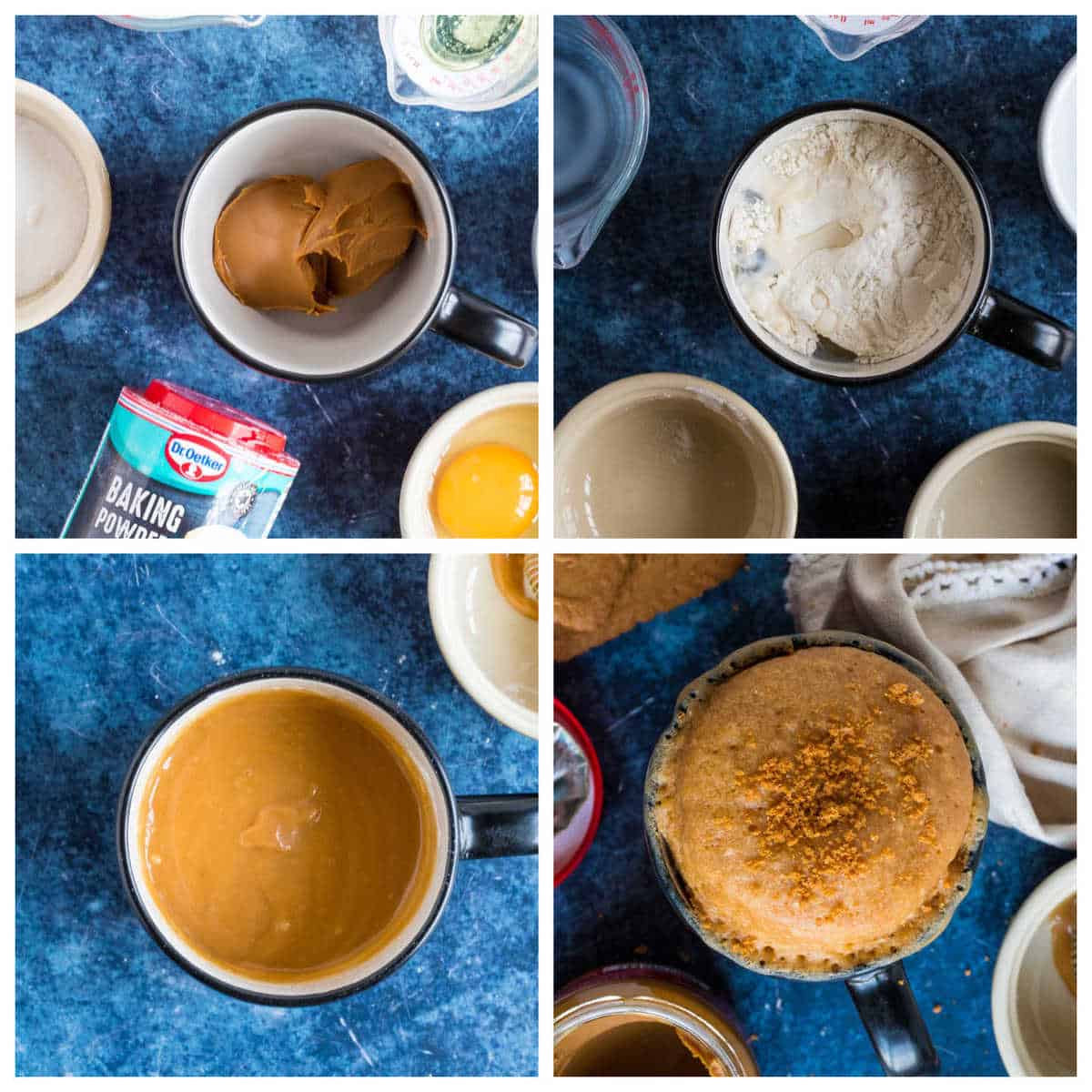 Step by step photo instructions for making the mug cake.