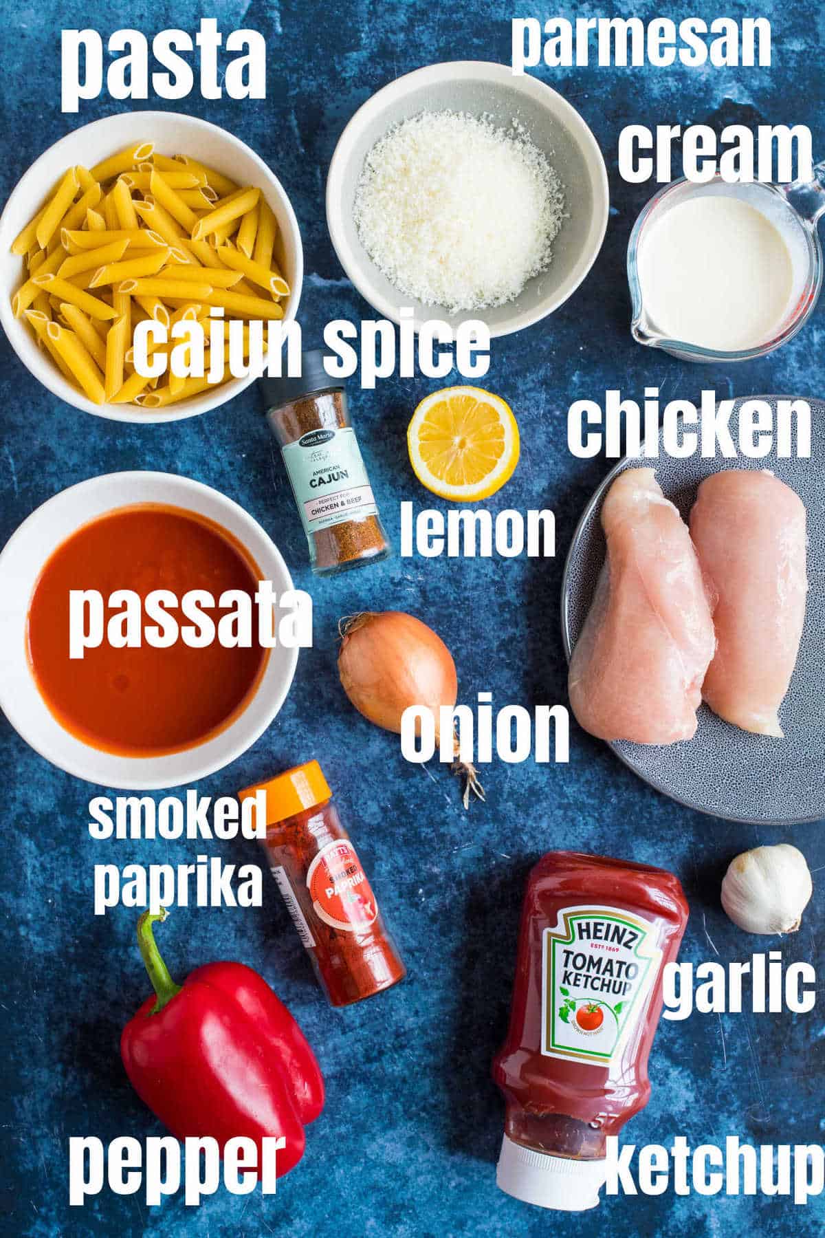 Ingredients for the creamy Cajun chicken pasta.