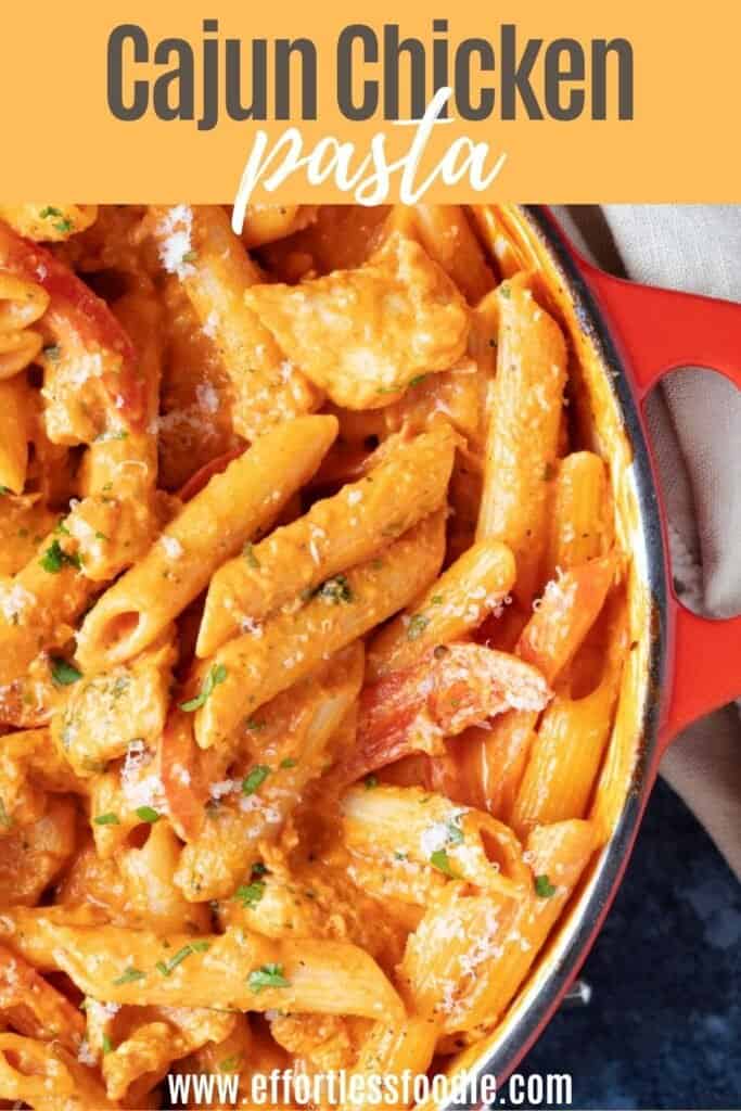 Cajun chicken pasta pin image.